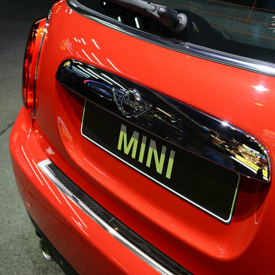 Carbon Ladekantenschutzleiste für MINI  COOPER III  07.2014-> Poliertes Stahl mit Schwarzer Carbon Farbe