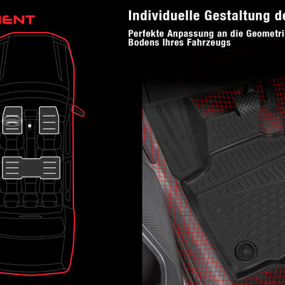 3D Element Gummi Fußmatten für BMW Series 3 G20, 2019-> Limousine, 4 Set Schwarz