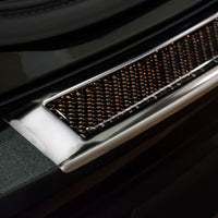 Carbon Ladekantenschutzleiste für Volvo XC90 II Poliertes Stahl mit Rot-Schwarzer Carbon Farbe