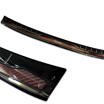 Carbon Ladekantenschutzleiste für BMW X1 F48  FL2015-2019, FL2019-2022 "Performance" Poliertes Stahl mit Rotem Carbon